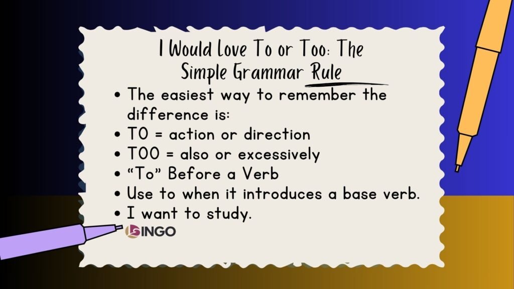 I Would Love To or Too The Simple Grammar Rule