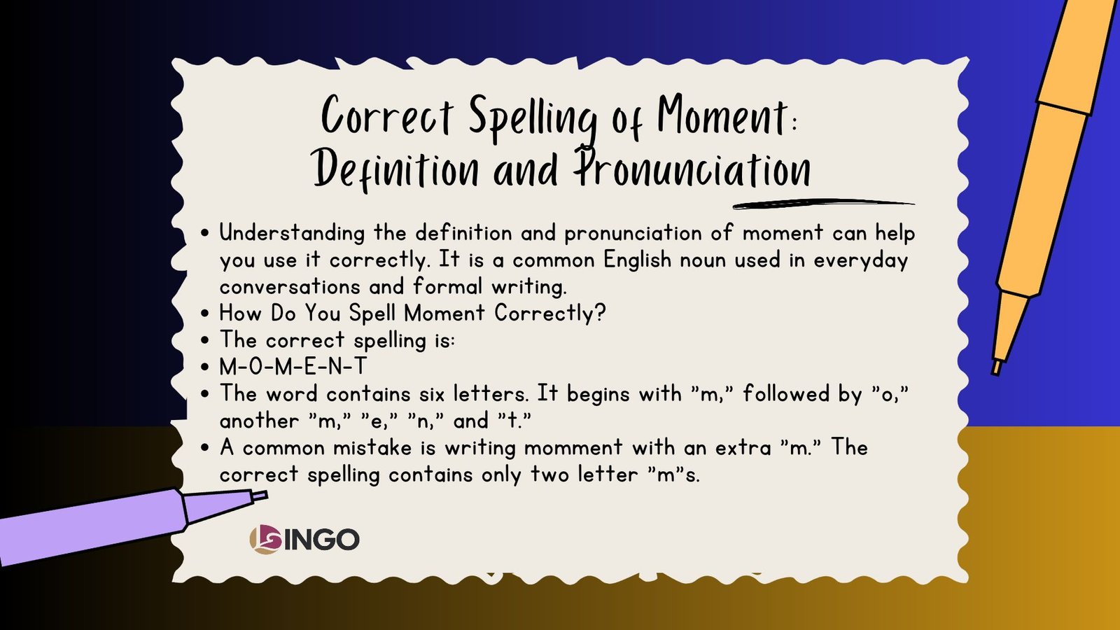 Correct Spelling of Moment Definition and Pronunciation